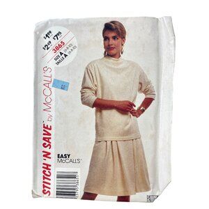 80s McCalls Misses Pullover Top & Skirt Sewing Pattern Size A 6-10 Vintage UNCUT